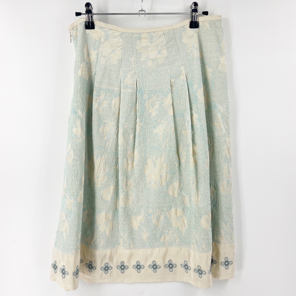 ✅ JOHNNY WAS BIYA 100% SILK MIDI PLEATED FLORAL SKIRT SIZE X-SMALL